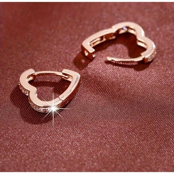 Rose Gold Heart Hoop Earrings. - Picture 2 of 3